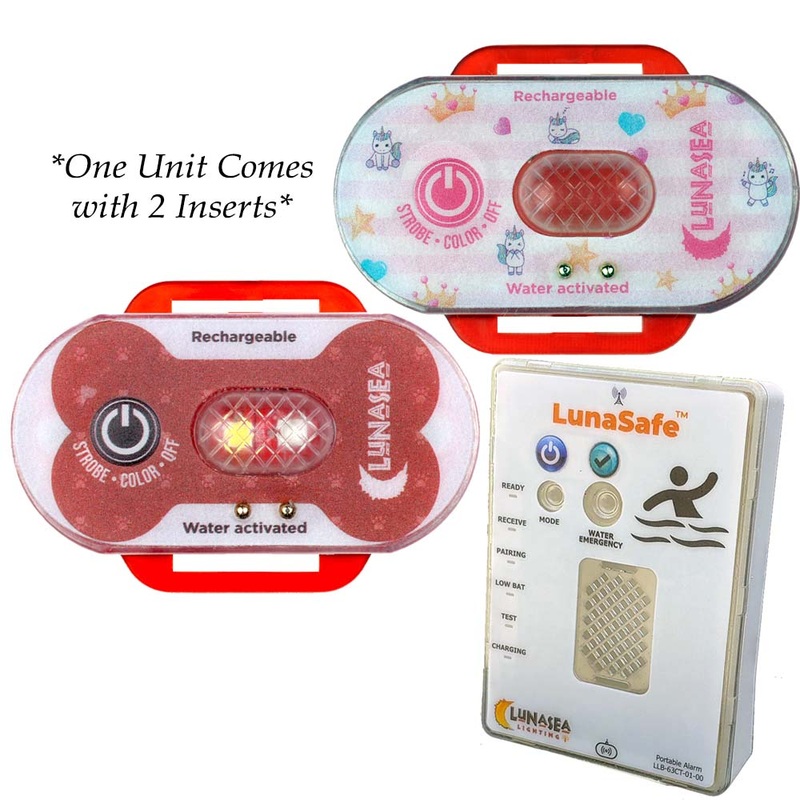 Lunasea Child/Pet Safety Water Activated Strobe Light w/RF Transmitter  Portable Audio/Visual Receiver – Red Case [LLB-63RB-E0-K1]