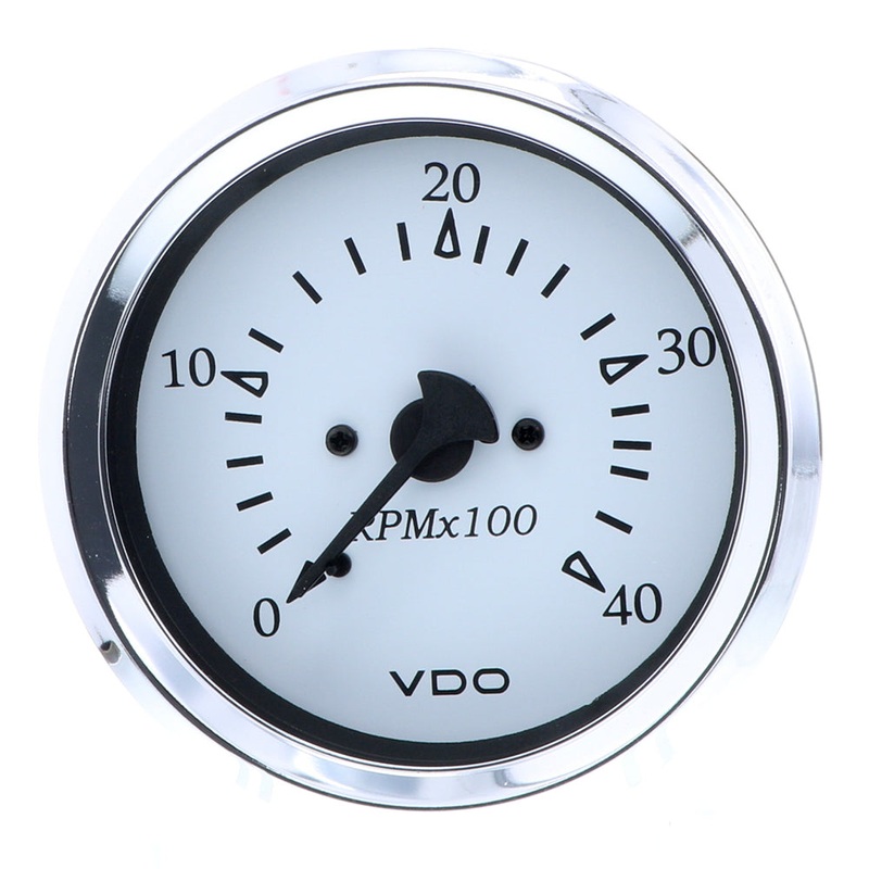 VDO Cockpit Marine 85MM (3-3/8″) Diesel Tachometer – 4000 RPM – White Dial/Chrome Bezel [333-15273]