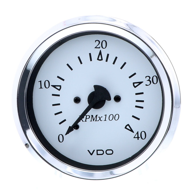 VDO Cockpit Marine 85MM (3-3/8″) Diesel Tachometer – Alternator Input – White Dial/Chrome Bezel [333-15272]