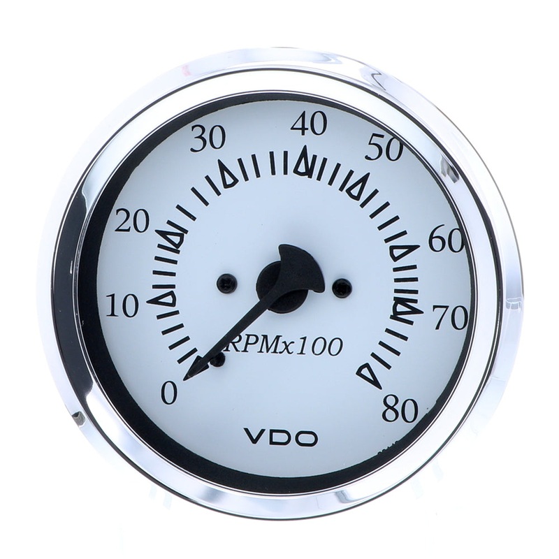 VDO Cockpit Marine 85MM (3-3/8″) Outboard Tachometer – White Dial/Chrome Bezel [333-15275]