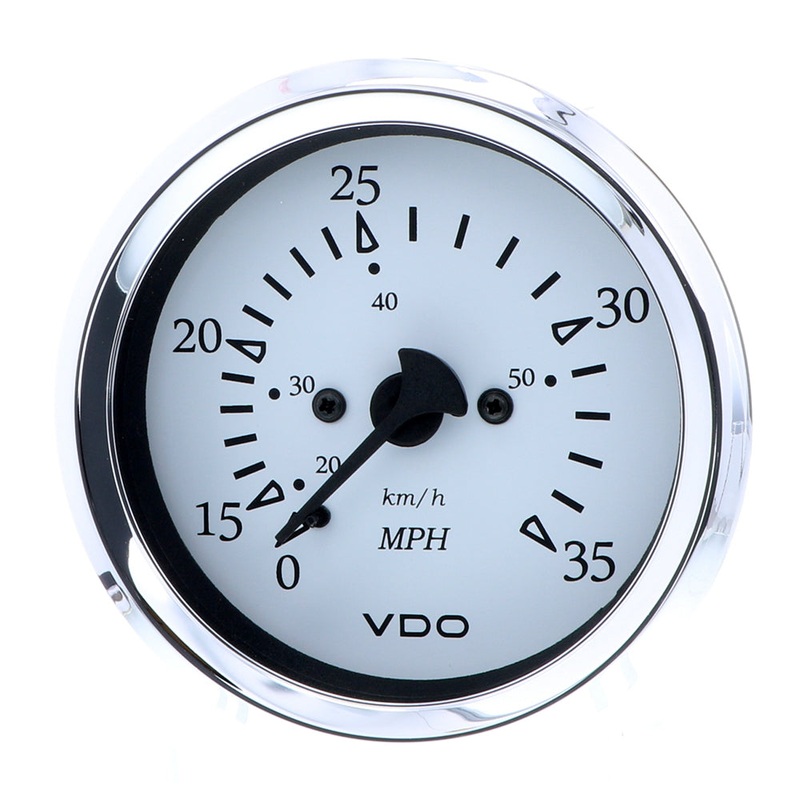 VDO Cockpit Marine 85MM (3-3/8″) Pitot Speedometer – 0 to 35 MPH – White Dial/Chrome Bezel [260-15271]