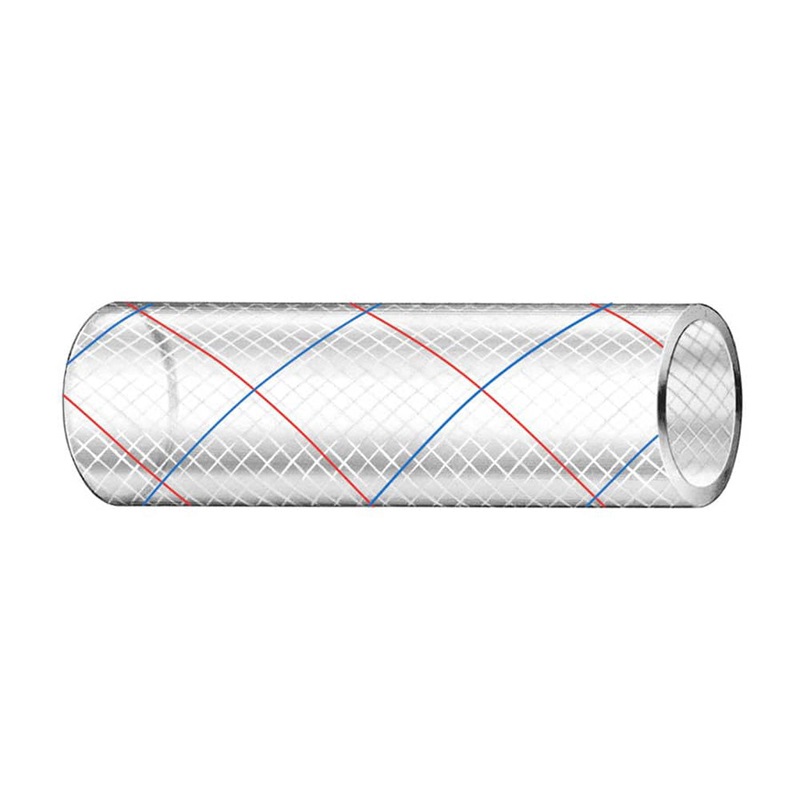 Trident Marine 5/8″ x 50′ Clear Reinforced PVC Hose Tubing Red  Blue Tracer [162-0586]