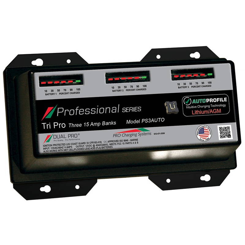 Dual Pro PS3 Auto 15A – 3-Bank Lithium/AGM Battery Charger [PS3AUTO]