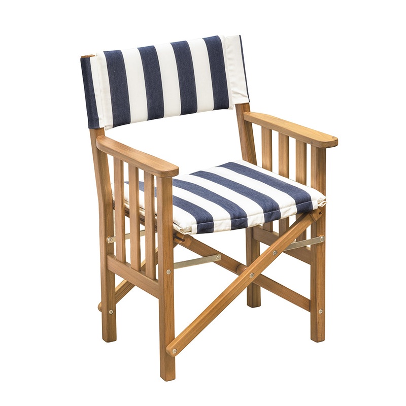 Whitecap Directors Chair II w/Navy  White Cushion – Teak [61050]