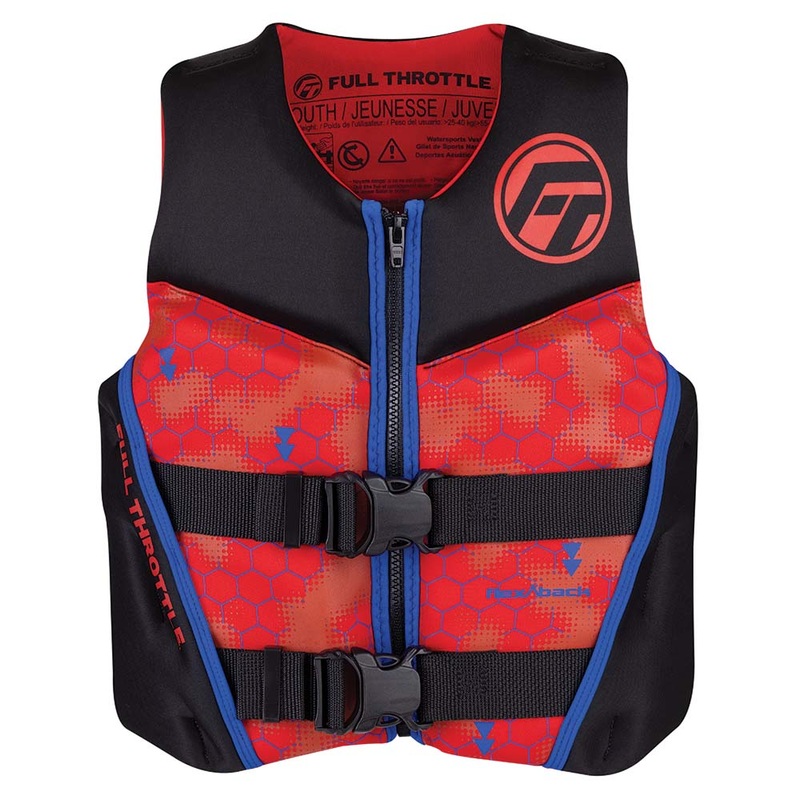 Full Throttle Youth Rapid-Dry Flex-Back Life Jacket – Red/Black [142500-100-002-22]