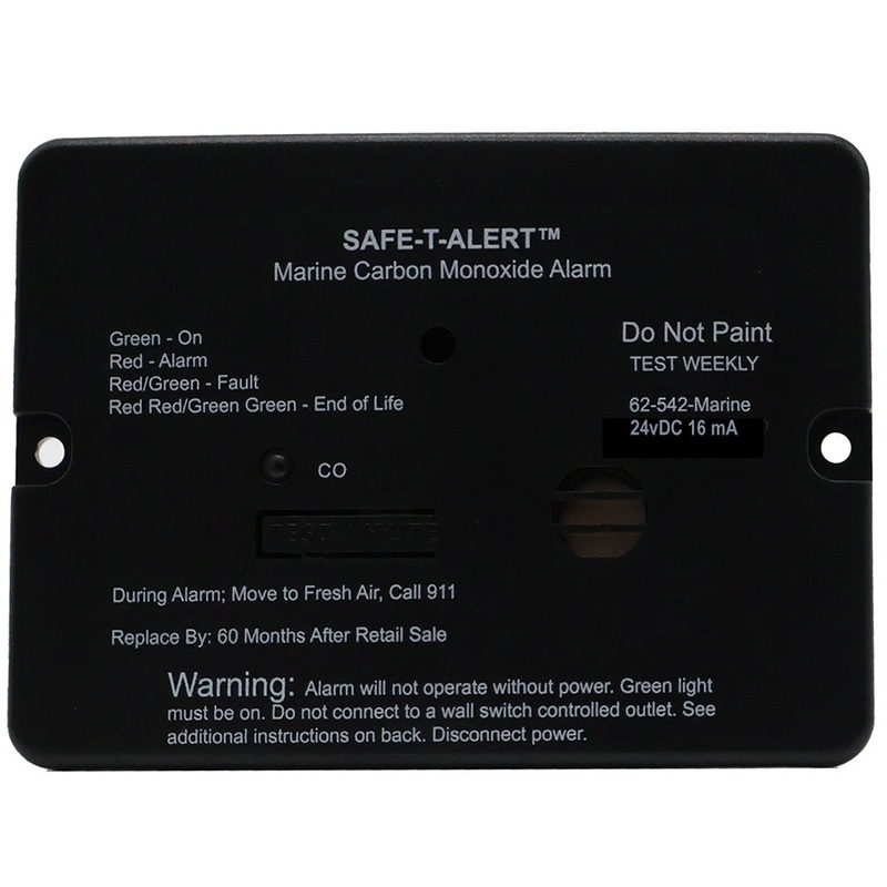 Safe-T-Alert 62 Series Marine Carbon Monoxide Alarm – 24V Flush Mount – Black [62-542-BL-MARINE-24V]