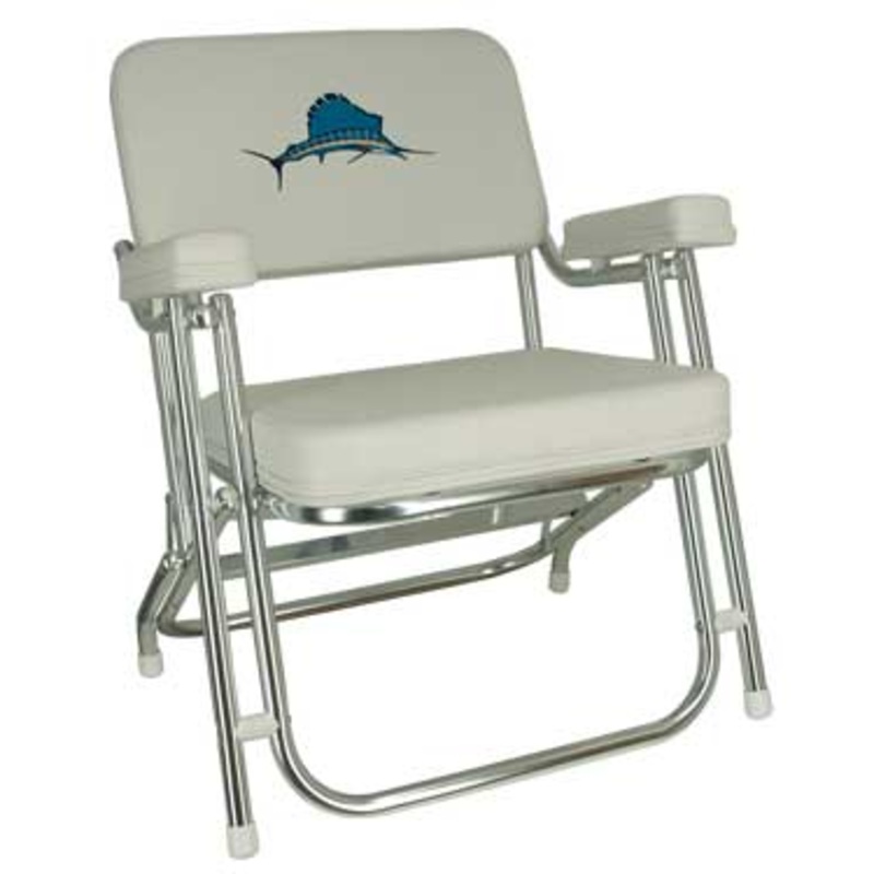 Springfield Fold Deck Chair White W/Sailfsh [1080021-EMB]