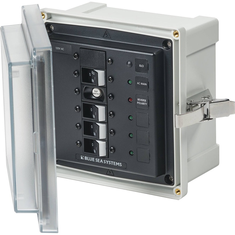 Blue Sea 3128 – SMS Panel Enclosure w/ELCI (30A)  3 Branch (15A) – 120V AC [3128]