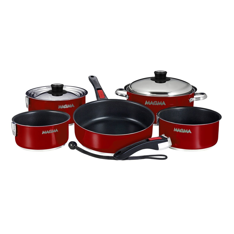 Magma Nestable 10 Piece Induction Non-Stick Enamel Finish Cookware Set – Magma Red [A10-366-MR-2-IN]
