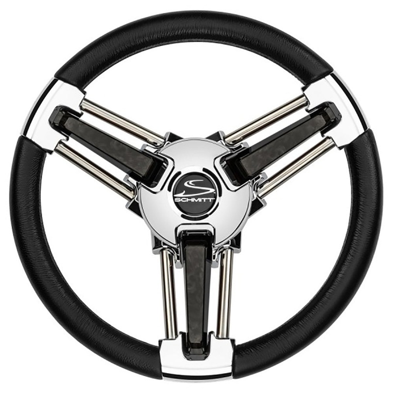 Schmitt Marine Burano Wheel 14″ 3/4″ Tapered Shaft Black Polyurethane w/Stainless Spoke Includes Center Cap/Nut [PU1051B1-04R]