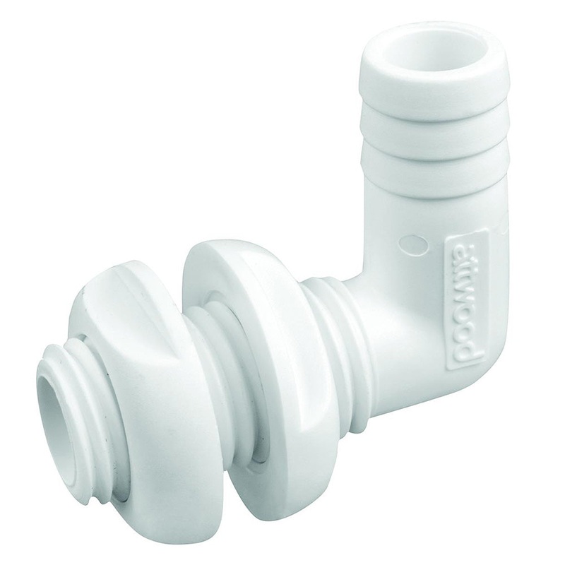 Attwood White Plastic 90 Degree Thru-Hull Connector – 3/4″ Inner Diameter [3877-3]