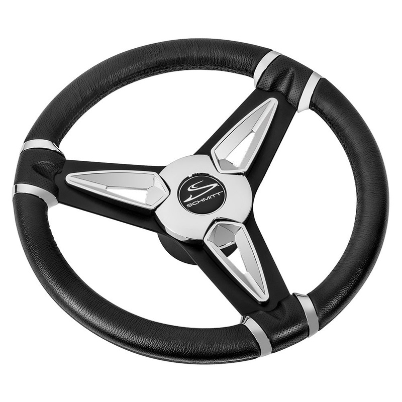 Schmitt Marine PU50 14″ Wheel – Chrome Cap  Spoke Inserts – Black Spokes – 3/4″ Tapered Shaft [PU501404]