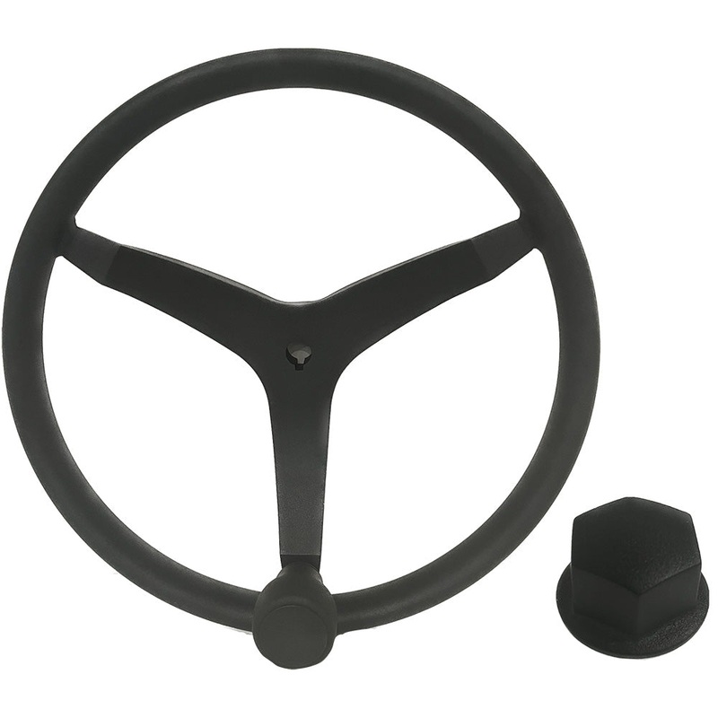 Uflex – V46 – 13.5″ Stainless Steel Steering Wheel w/Speed Knob  Chrome Nut – Black [V46B KIT]