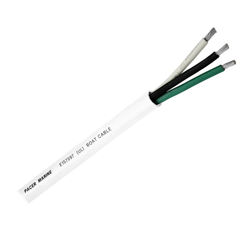 Pacer Round 3 Conductor Cable – 100 – 10/3 AWG – Black, Green  White [WR10/3-100]