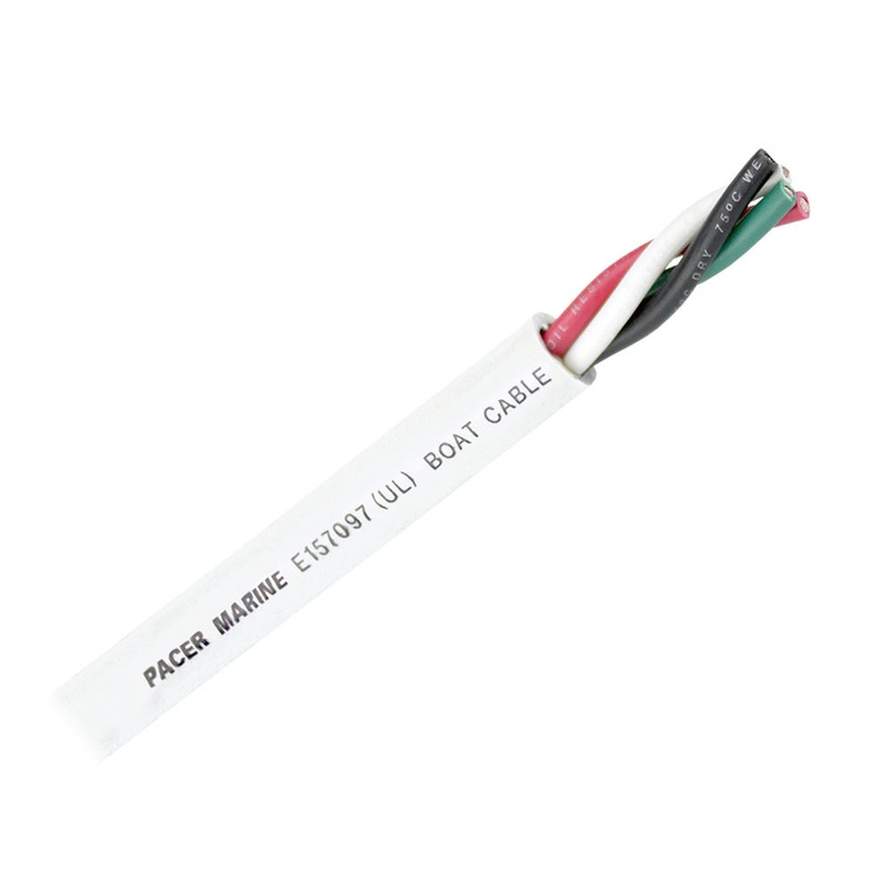 Pacer Round 4 Conductor Cable – 100 – 16/4 AWG – Black, Green, Red  White [WR16/4-100]