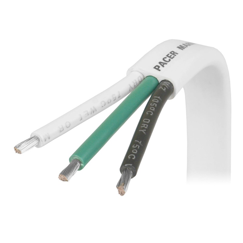 Pacer White Triplex Cable – 14/3 AWG – Black/Green/White – Sold by the Foot [W14/3-FT]