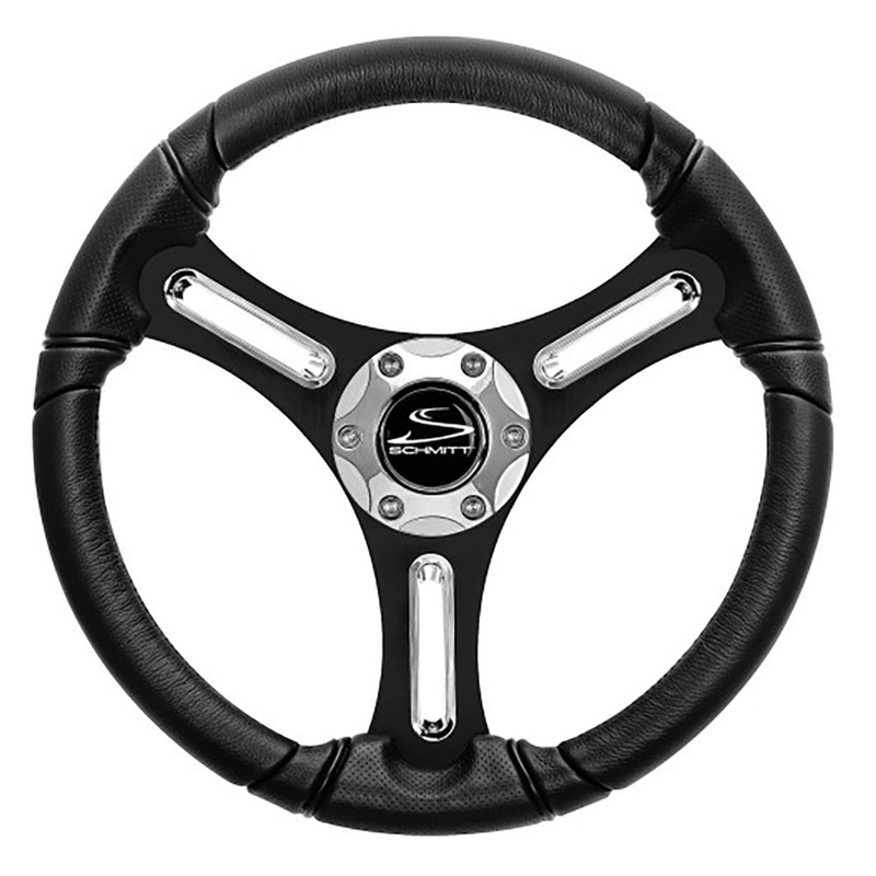 Schmitt Marine Torcello 14″ Wheel – 03 Series – Polyurethane Wheel w/Chrome Spoke Inserts  Cap – Black Brushed Spokes – 3/4″ – Retail Packaging [PU031104-12R]