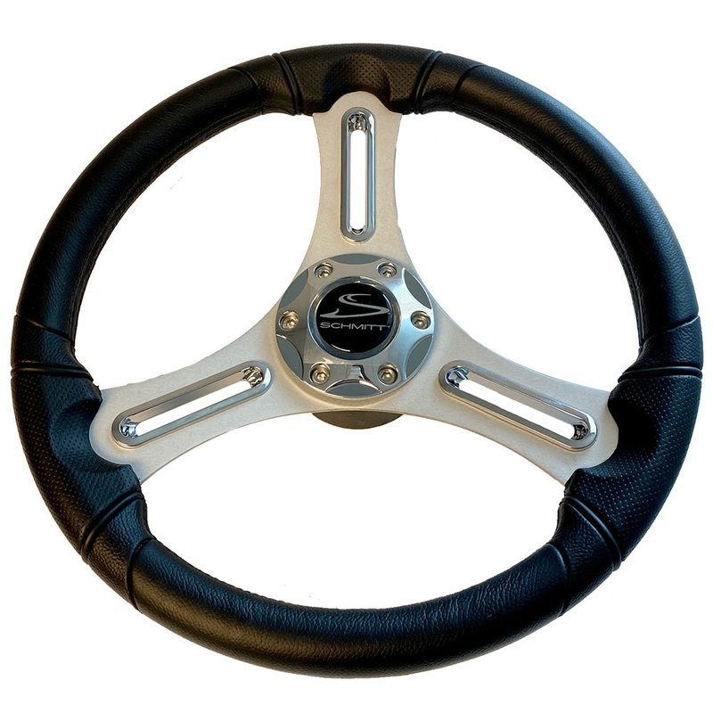 Schmitt Marine Torcello 14″ Wheel – 03 Series – Polyurethane Wheel w/Chrome Trim  Cap – Brushed Spokes – 3/4″ Tapered Shaft – Retail Packaging [PU033104-12R]