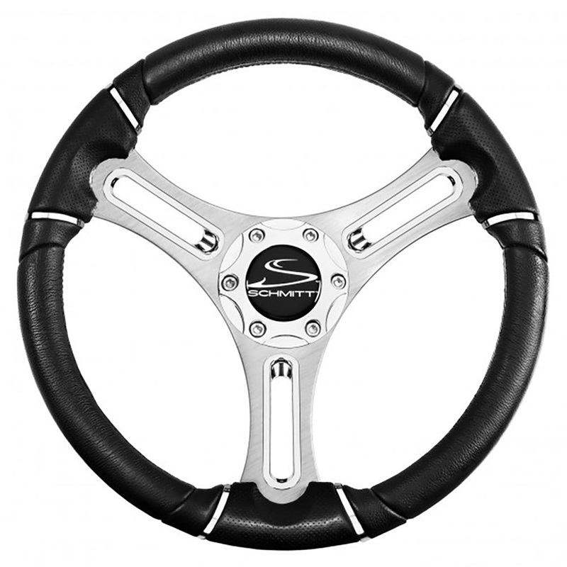 Schmitt Marine Torcello 14″ Wheel – 04 Series – Polyurethane Wheel w/Chrome Trim  Cap – Brushed Spokes – 3/4″ Tapered Shaft [PU043144-12R]