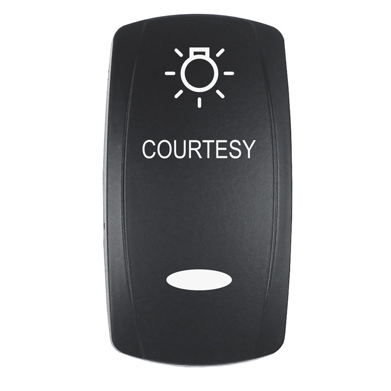 Pacer Actuator – ‘COURTESY’ f/V Series Contura Switches – Black – Laser Etched (Top/Bottom Light) [EV2LE-CTSY]