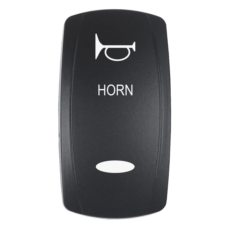 Pacer Actuator – ‘HORN’ f/V Series Contura Switches – Black – Laser Etched (Top/Bottom Light) [EV2LE-HRN]