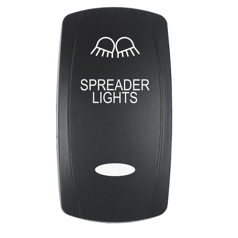 Pacer Actuator – ‘SPREADER LIGHTS’ f/V Series Contura Switches – Black – Laser Etched (Top/Bottom Light) [EV2LE-SPDR]