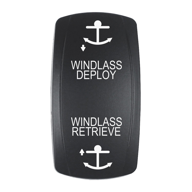 Pacer Actuator – ‘WINDLASS DPLY/RTRV’ f/V Series Contura Switches – Black – Laser Etched (Top/Bottom Light) [EV2LE-WND]