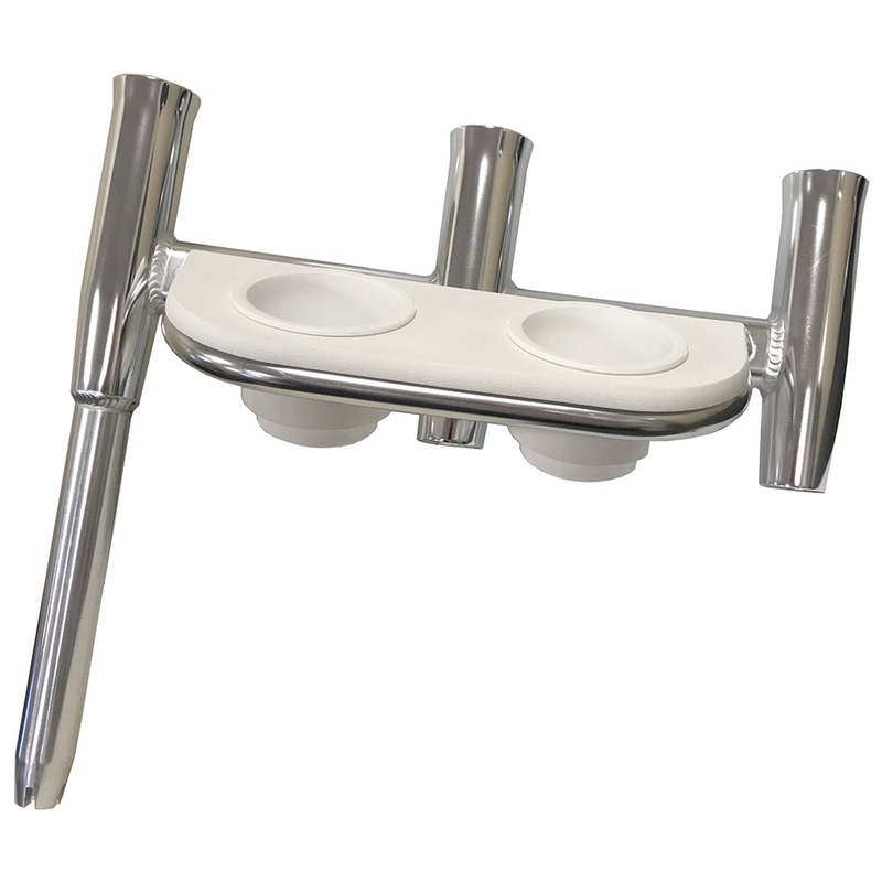 Tigress Offset Triple Rod Holder w/Cup Holders – Starboard Side – Polished Aluminum [88148-1]