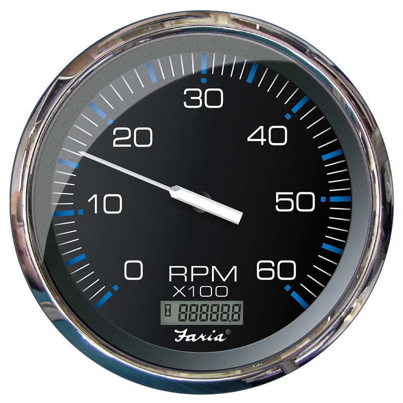 Faria Chesapeake Black 5″ Tachometer w/Digital Hourmeter – 6000 RPM (Gas) (Inboard) [33763]