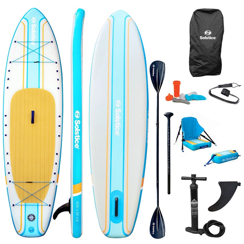 Solstice Watersports 10’6″ Rambler Inflatable Stand-Up Paddleboard/Kayak 2-In-1 Kit w/Seat  Convertible Paddle – Orange [36201]