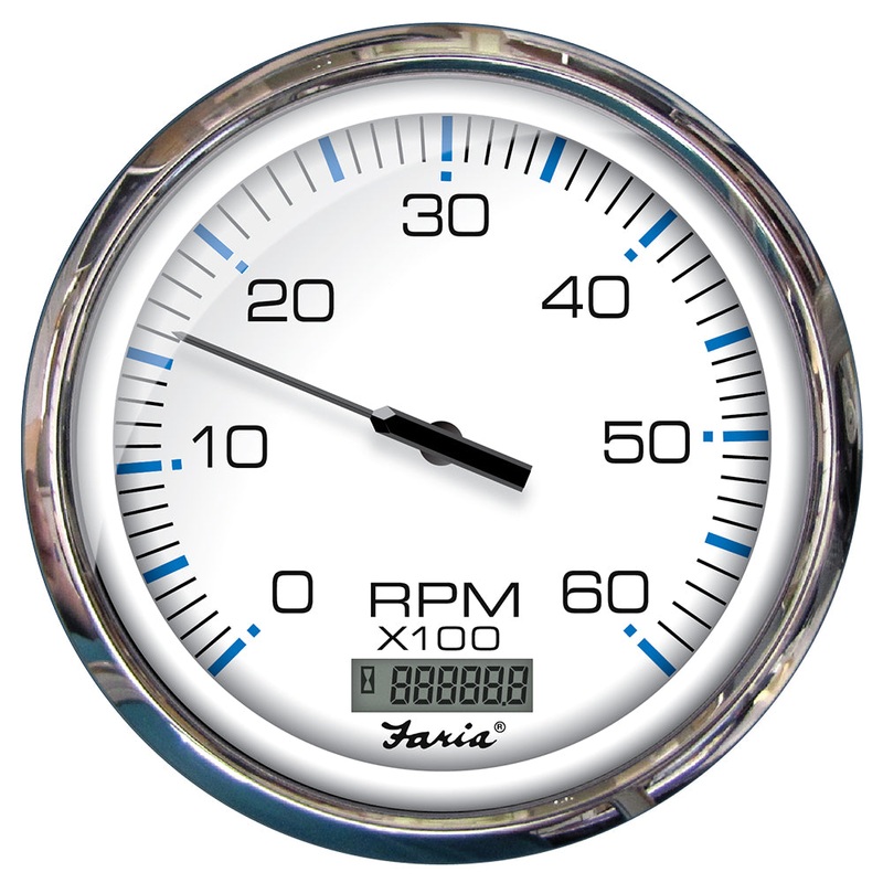 Faria Chesapeake White SS 5″ Tachometer w/Digital Hourmeter – 6000 RPM (Gas) (Inboard) [33863]