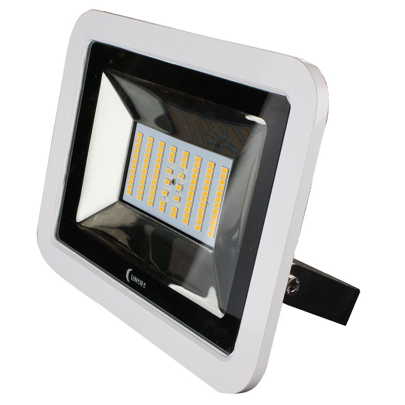 Lunasea 35W Slimline LED Floodlight, 12/24V, Cool White, 4800 Lumens, 3 Cord – White Housing [LLB-36MN-81-00]