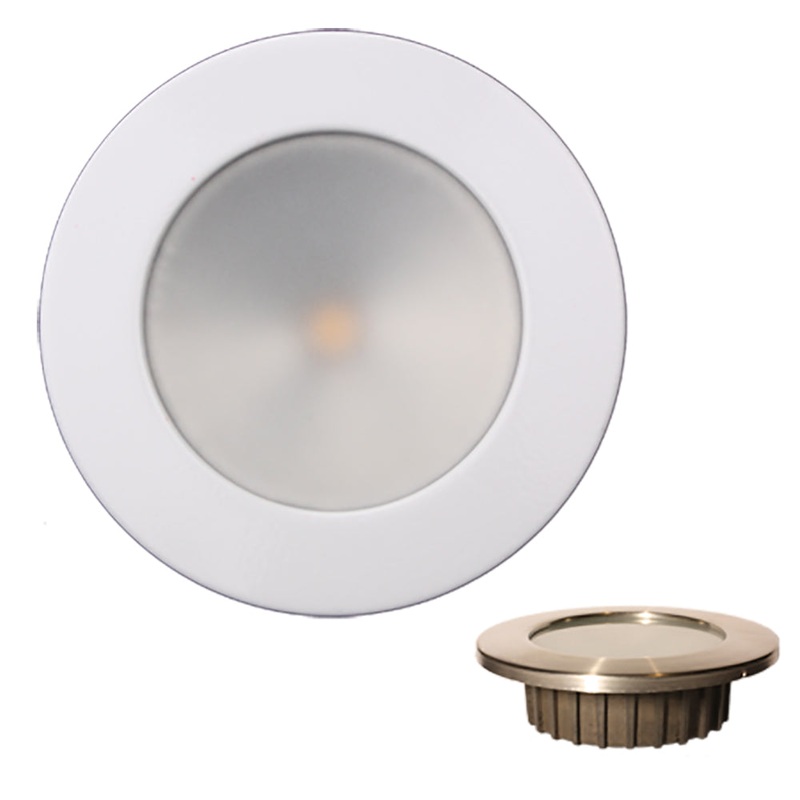 Lunasea ZERO EMI Recessed 3.5 LED Light – Warm White, Blue w/White Stainless Steel Bezel – 12VDC [LLB-46WB-0A-WH]