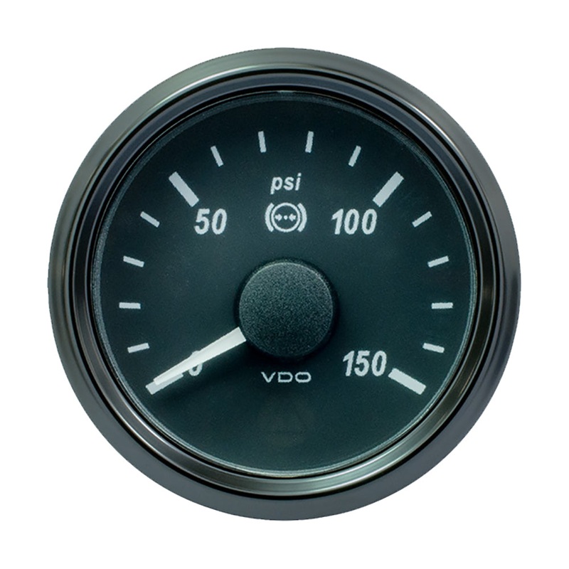VDO SingleViu 52mm (2-1/16″) Brake Pressure Gauge – 150 PSI – 0-180 Ohm [A2C3833480030]