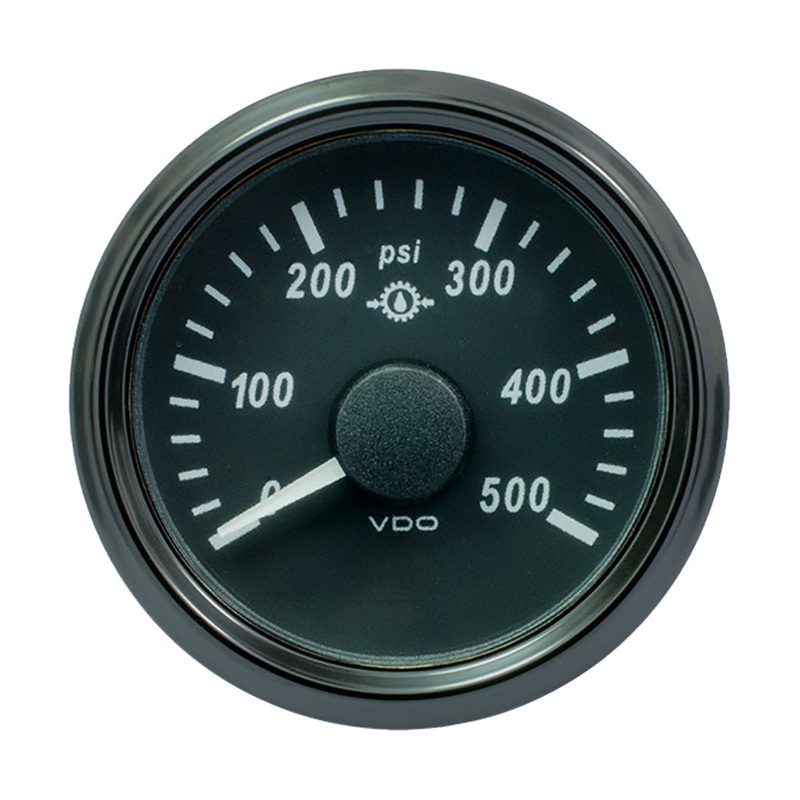 VDO SingleViu 52mm (2-1/16″) Gear Pressure Gauge – 500 PSI – 0-4.5V [A2C3832740030]