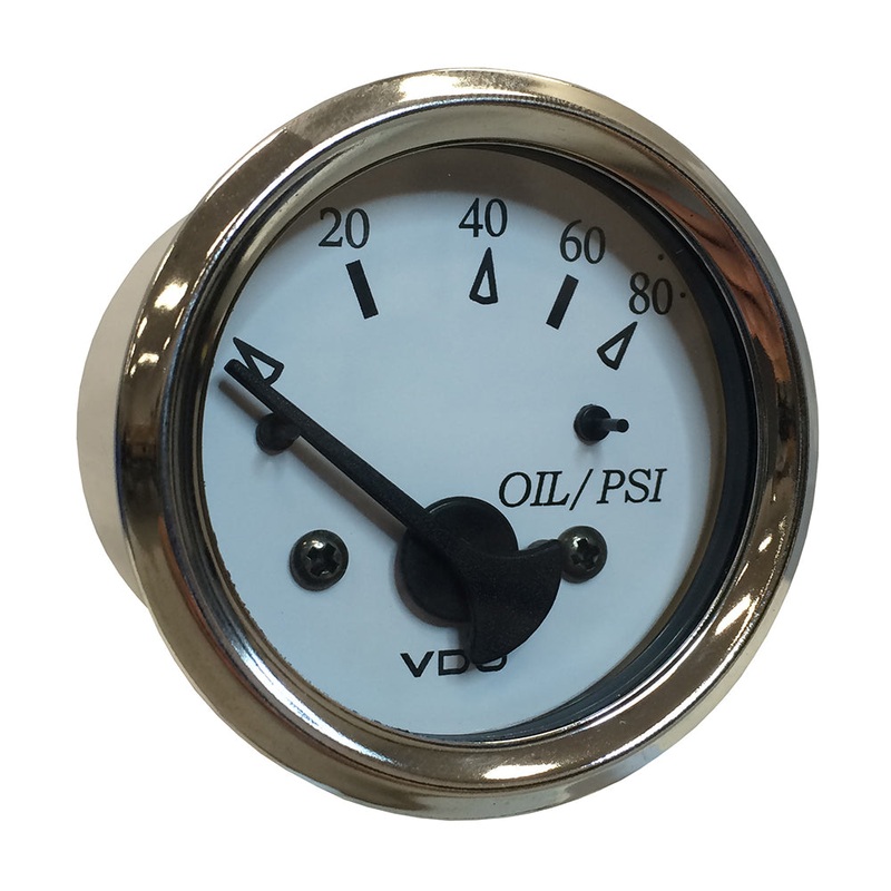 VDO Cockpit Marine 52MM (2-1/16″) Oil Pressure Gauge – White Dial/Chrome Bezel [350-15276]