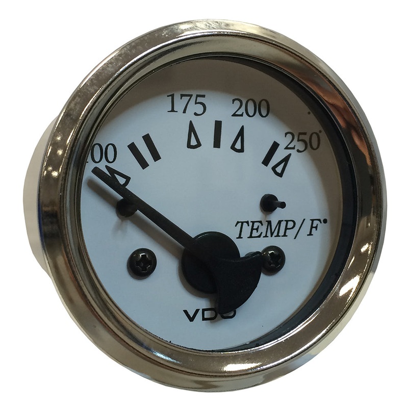 VDO Cockpit Marine 52MM (2-1/16″) Water Temp. Gauge – 0-250F – White Dial/Chrome Bezel [310-15277]
