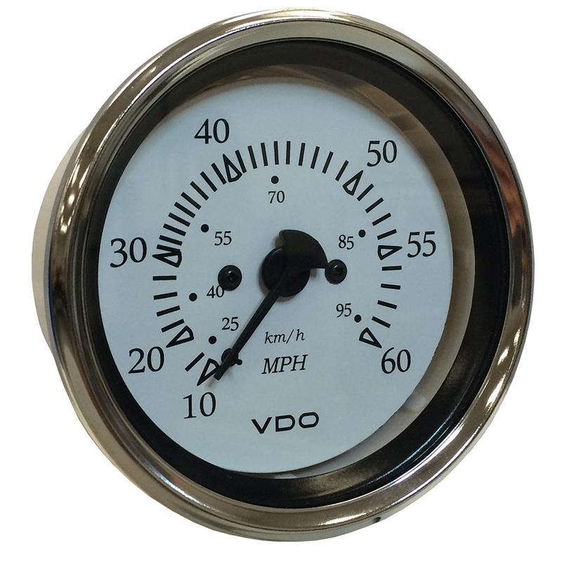 VDO Cockpit Marine 85MM (3-3/8″) Pitot Speedometer – 0 to 60 MPH – White Dial/Chrome Bezel [260-15270]