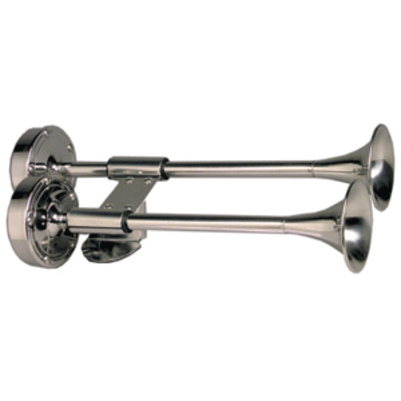 Schmitt & Ongaro Deluxe All-Stainless Shorty Dual Trumpet Horn – 12V