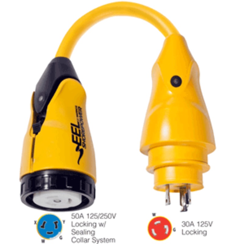 Marinco P30-504 EEL 50A-125/250V Female to 30A-125V Male Pigtail Adapter – Yellow