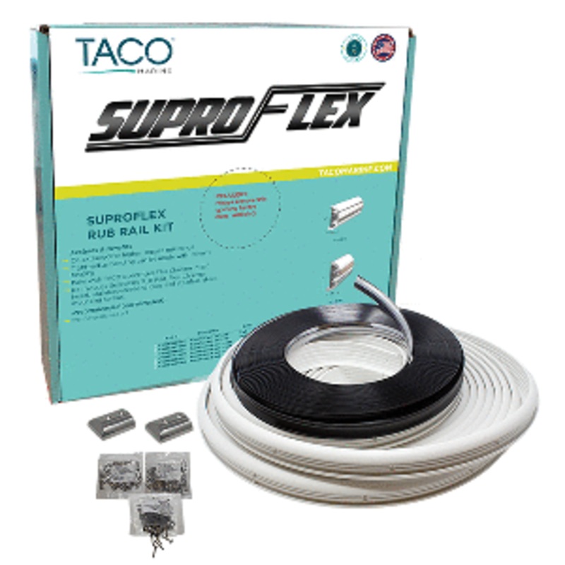 TACO SuproFlex Rub Rail Kit – White with Flex Chrome Insert – 2″H x 1.2″W x 60’L