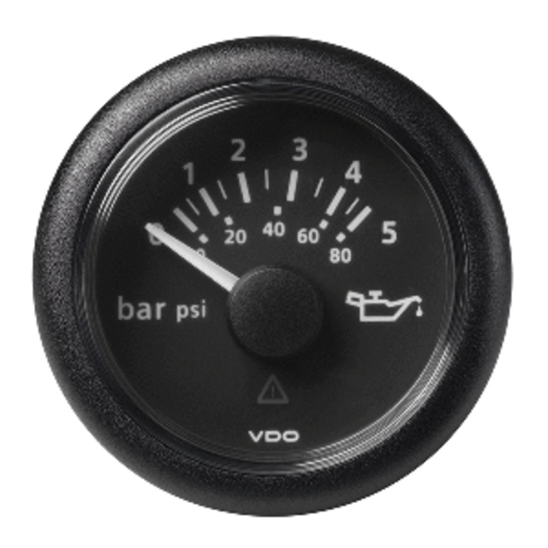 Veratron 52 MM (2-1/16″) ViewLine Oil Pressure Gauge 5 Bar/80 PSI – Black Dial & Round Bezel