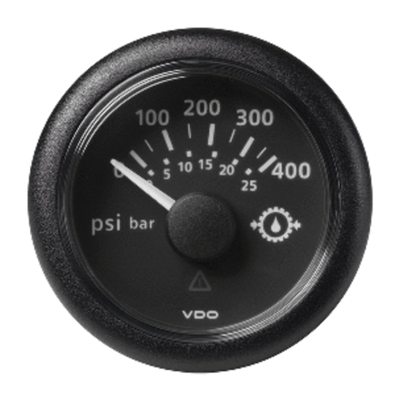 Veratron 2-1/16″ (52mm) ViewLine Transmission Oil Pressure 400 PSI/25 Bar – Black Dial & Round Bezel