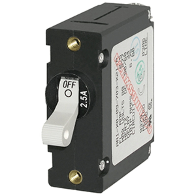 Blue Sea 7917 A-Series White Toggle Circuit Breaker – Single Pole 2.5A