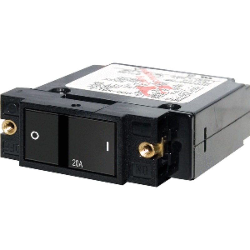 Blue Sea 7404 Single Pole Small Case 2″ Flat Rocker Circuit Breaker – 20 Amp