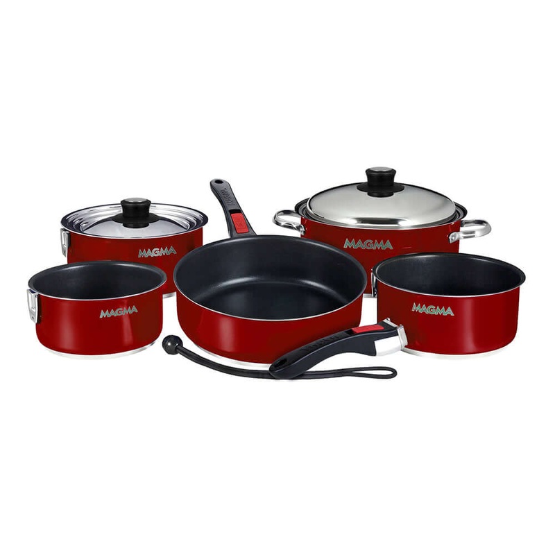 Magma Nestable 10 Piece Induction Non-Stick Enamel Finish Cookware Set – Magma Red
