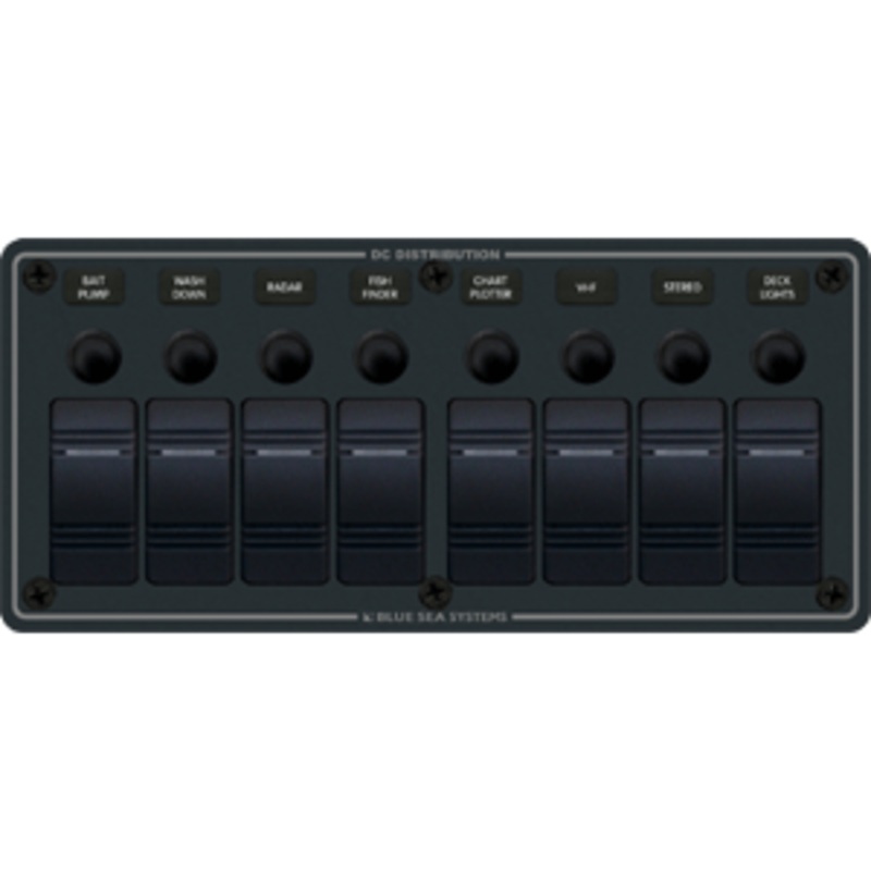 Blue Sea 8371 Water Resistant Panel – 8 Position – Black – Horizontal Mount