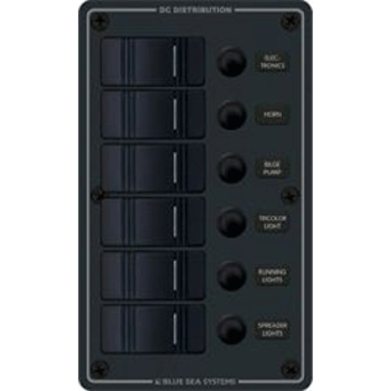 Blue Sea 8373 Water Resistant 6 Position – Black – Vertical Mount Panel
