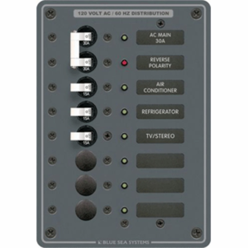 Blue Sea 8027 AC Main +6 Position Breaker Panel – White Switches