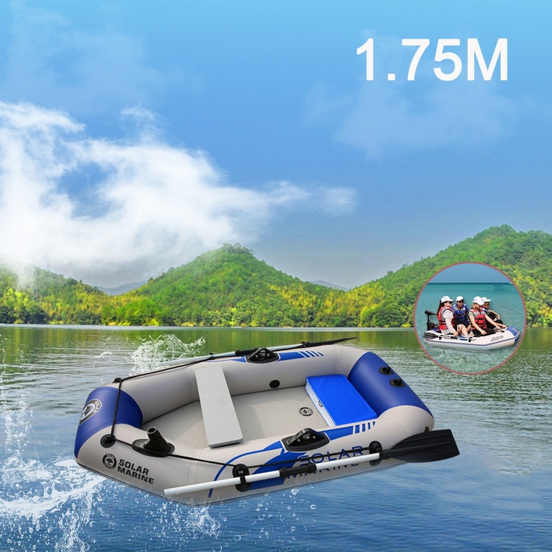 175cm PVC Boat  Wear-resistant 2-Person Inflatables Kayak Fishing Boat + Air Deck Bottom + E-Motor for Outdoor Fishing SET A